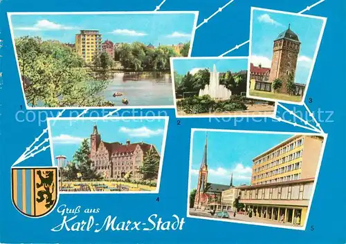 AK / Ansichtskarte Karl Marx Stadt Roter Turm Rathaus Schlossteich Kat. Chemnitz