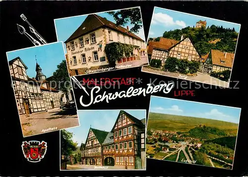 AK / Ansichtskarte Schwalenberg Apotheke Burg Schwalenberger Malkasten Rathaus Panorama Kat. Schieder Schwalenberg