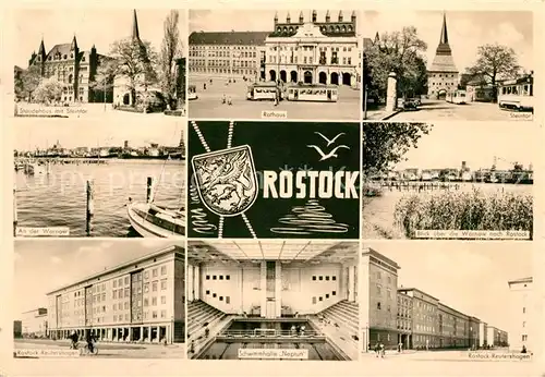 AK / Ansichtskarte Rostock Mecklenburg Vorpommern Staendehaus Steintor Rathaus Warnow Schwimmhalle Neptun  Kat. Rostock