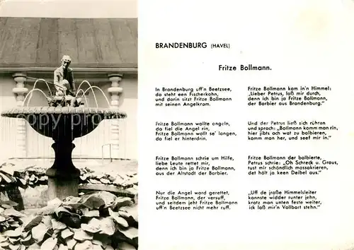 AK / Ansichtskarte Brandenburg Havel Brunnen Fritze Bollmann Gedicht Kat. Brandenburg