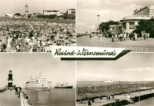 AK / Ansichtskarte Warnemuende Ostseebad Strand Leuchtturm Gaststaette Teepott HO Gaststaette Kurhaus Moleneinfahrt Promenade Kat. Rostock