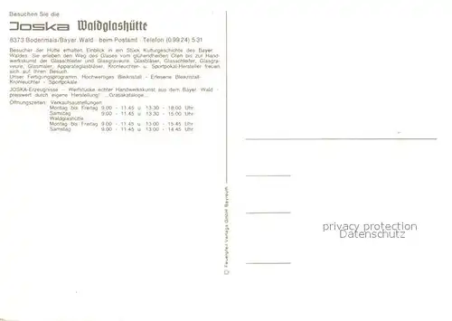 AK / Ansichtskarte Bodenmais Waldglashuette Joska  Kat. Bodenmais