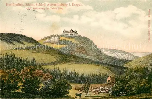 AK / Ansichtskarte Augustusburg Schloss Augustusburg Zeichnung Kat. Augustusburg