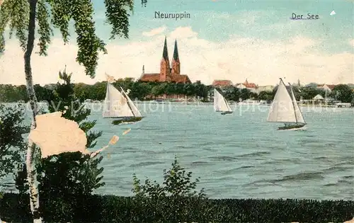 AK / Ansichtskarte Neuruppin Uferpartie am See Segelboote Kirche Kat. Neuruppin