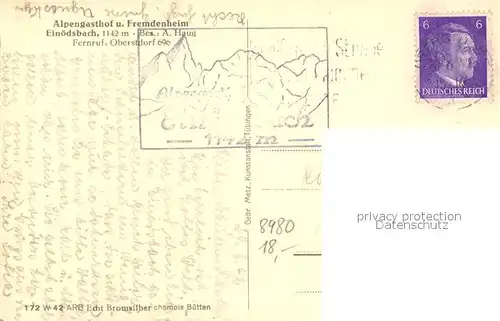 AK / Ansichtskarte Einoedsbach Alpengasthof Fremdenheim Allaeuger Alpen Bromsilber Buetten Kat. Oberstdorf