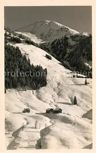 AK / Ansichtskarte Hirschegg Kleinwalsertal Vorarlberg Gasthaus Pension Hammerspitze Winterpanorama Kat. Mittelberg