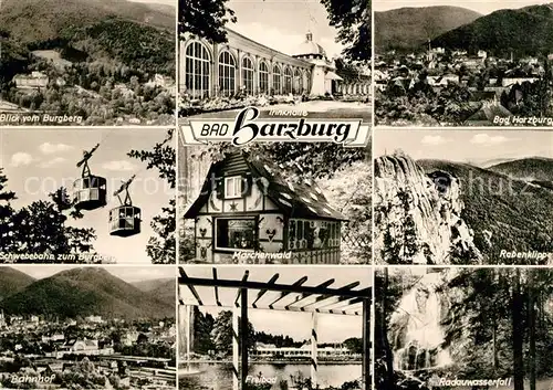 AK / Ansichtskarte Bad Harzburg Schwebebahn zum Burgberg Rabenklippe Freibad Rabenklippe Radauwasserfall Kat. Bad Harzburg