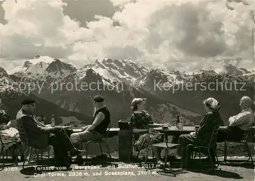 AK / Ansichtskarte Hochjoch Terrasse vom Berghuesli mit Sulzfluh Drei Tuerme Scesaplana