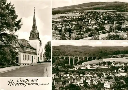 AK / Ansichtskarte Niedernhausen Taunus Viadukt Kirche Johanna Oehl Schreibwaren Kat. Niedernhausen