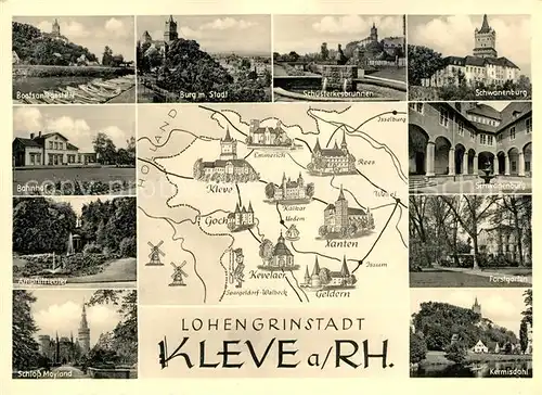 AK / Ansichtskarte Kleve Bootsanlegestelle Bahnhof Alphitheater Schloss Mayland Schwanenburg Kat. Kleve