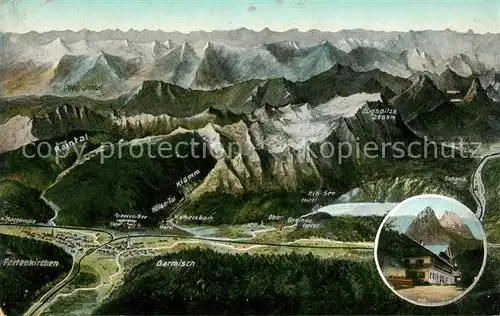AK / Ansichtskarte Garmisch Partenkirchen und Umgebung Alpenpanorama aus der Vogelperspektive Kat. Garmisch Partenkirchen