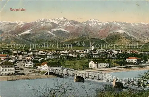 AK / Ansichtskarte Rosenheim Bayern Stadtpanorama Innbruecke Blick zu den Alpen Kat. Rosenheim