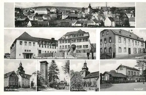 AK / Ansichtskarte Stammbach Gesamtansicht Schule Turnhalle Rathaus Bahnhof Kiche Weissenstein Turm Marktplatz Kat. Stammbach