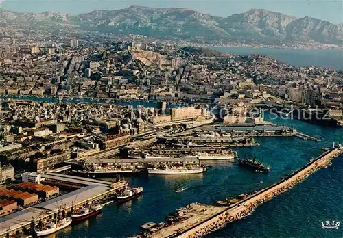 Marseille Bouches du Rhone Vue aerienne le bassin de la Joliette Notre Dame de la Garde et la Corniche