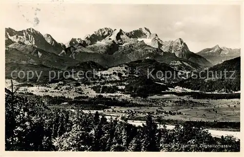 Kruen Landschaftspanorama mit Zugspitzmassiv Wettersteingebirge Kat. Kruen