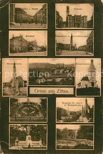 Zittau Markt Rathaus Bahnhof Johanneum Kirche Krematorium Hospital Denkmal Rossplatz Kat. Zittau