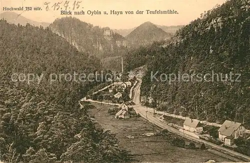 Oybin Blick nach Oybin und Hayn Hochwald von der Teufelsmuehle Zittauer Gebirge Kat. Kurort Oybin