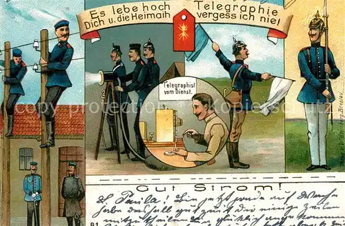 AK / Ansichtskarte Militaria Telegraphie Kuenstlerkarte Elektrizitaet Telegraphie Bataillon 3 