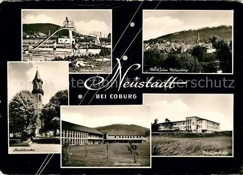AK / Ansichtskarte Neustadt Coburg Schwimmbad Stadtkirche Oberrealschule Berufsschule Kat. Neustadt b.Coburg