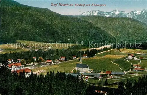 AK / Ansichtskarte Dorf Kreuth Panorama mit Blauberg und Kalserspitze Alpen Kat. Kreuth