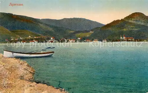 AK / Ansichtskarte Tegernsee Uferpartie am See Ruderboot Kat. Tegernsee