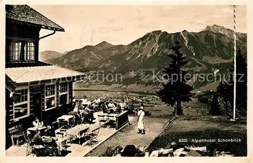 AK / Ansichtskarte Oberstdorf Alpenhotel Schonblick Terrasse Fernsicht Alpenpanorama Kat. Oberstdorf