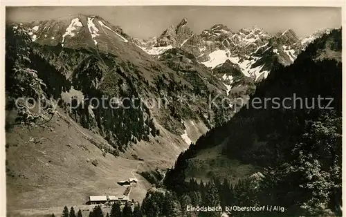 Einoedsbach Blick ins Tal Gebirgspanorama Allgaeuer Alpen Kat. Oberstdorf