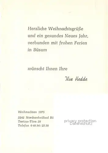 AK / Ansichtskarte Buesum Nordseebad Pension Hedde Weihnachtsgruesse Kat. Buesum