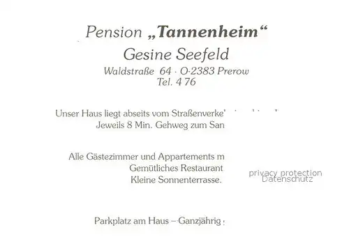 AK / Ansichtskarte Prerow Ostseebad Pension Tannenheim Kat. Darss