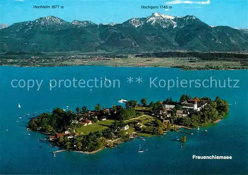 AK / Ansichtskarte Frauenchiemsee Kloster Frauenwoerth Fliegeraufnahme mit Hochfelln und Hochgern Kat. Chiemsee