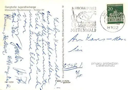 AK / Ansichtskarte Mittenwald Bayern Ganghofer Jugendherberge Buckelwiesen Kat. Mittenwald