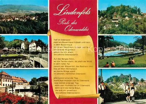 AK / Ansichtskarte Lindenfels Odenwald Panorama Teilansichten Schwimmbad Trachten Kat. Lindenfels