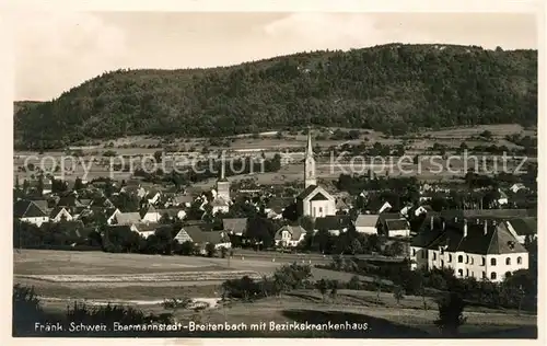 AK / Ansichtskarte Breitenbach Ebermannstadt Ortsansicht mit Kirche und Bezirkskrankenhaus Fraenkische Schweiz