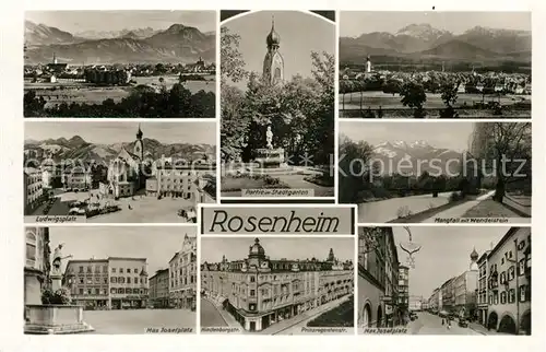 AK / Ansichtskarte Rosenheim Bayern Landschaftspanorama Alpen Platz Stadtgarten Innenstadt Bromsilber Kat. Rosenheim