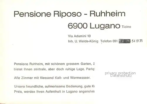Lugano TI Pensione Riposo Ruhheim Kat. Lugano