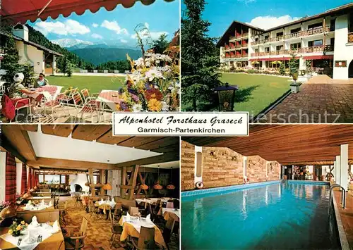 Garmisch Partenkirchen Alpenhotel Forsthaus Graseck Gastraum Hallenbad Kat. Garmisch Partenkirchen