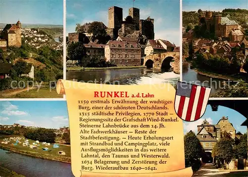 Runkel Lahn Burg Lahnbruecke alte Fachwerkhaeuser Campingplatz  Kat. Runkel