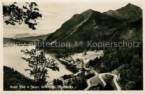 Urfeld Walchensee Blick auf Hotel Post und Jaeger Alpenpanorama Kat. Kochel a.See