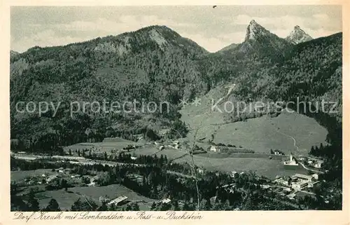 Dorf Kreuth mit Leonhardstein und Ross  und Buchstein Tegernseer Berge Kat. Kreuth