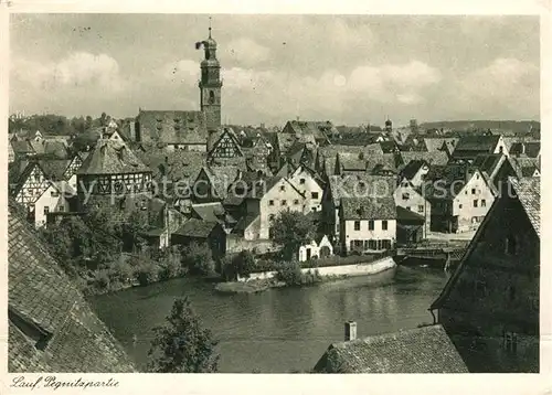 Lauf Pegnitz Stadtpanorama mit der Pegnitz Kupfertiefdruck Kat. Lauf (Pegnitz)