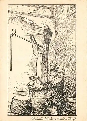 Dinkelsbuehl Kleines Glueck Vogelhaeuschen Brunnen Zeichnung Kuenstlerkarte Kat. Dinkelsbuehl