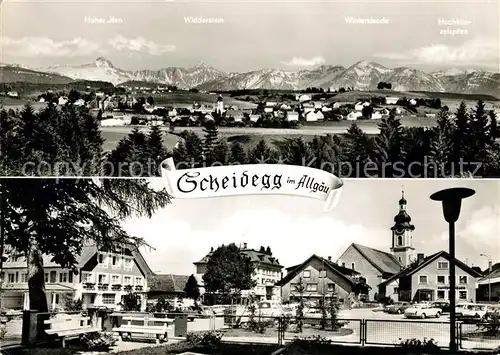Scheidegg Allgaeu Gesamtansicht mit Alpenpanorama Marktplatz Kirche Kat. Scheidegg