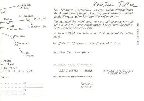 AK / Ansichtskarte Reutte Tirol Musauer Alm Kat. Reutte