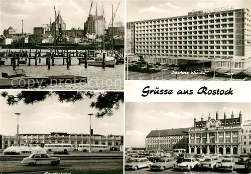 AK / Ansichtskarte Rostock Mecklenburg Vorpommern Interhotel Warnow Hauptbahnhof Rathaus Hafen Kat. Rostock