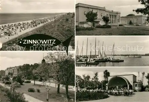 AK / Ansichtskarte Zinnowitz Ostseebad Promenade Voelkerfreundschaft Kulturhaus Achterwasser Musikpavillon