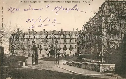 AK / Ansichtskarte Biarritz Pyrenees Atlantiques Hotel d Angleterre Residence du Roit des Belges Kat. Biarritz