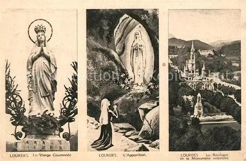 AK / Ansichtskarte Lourdes Hautes Pyrenees La Vierge Couronnee Apparition Basilique Monument Kat. Lourdes