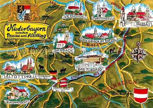 AK / Ansichtskarte Passau Niederbayern zwischen Passau und Altoetting Gebietskarte Kat. Passau