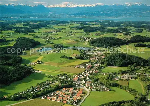 AK / Ansichtskarte Neuravensburg Fliegeraufnahme mit Bodensee und Schweizer Alpen Kat. Wangen im Allgaeu