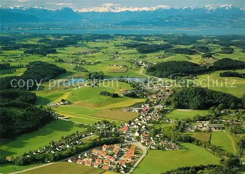 AK / Ansichtskarte Neuravensburg Fliegeraufnahme mit Bodensee und Schweizer Alpen Kat. Wangen im Allgaeu